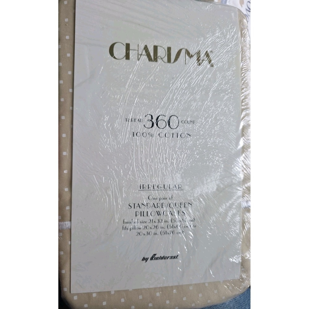 Vtg Charisma by Fieldcrest 360 TC Standard Queen Pillowcases Dot Cream NOS USA